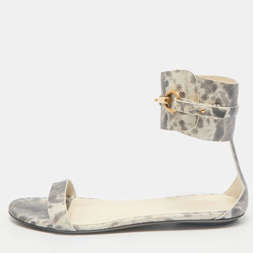 Gucci Grey Python Embossed Leather Horsebit Flat Sandals Size 39.5 - Gucci - Modalova