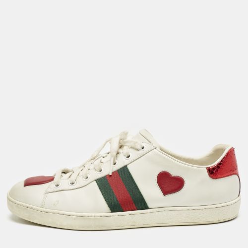 Gucci White Leather Ace Web Heart Detail Lace Up Sneaker Size 41 - Gucci - Modalova