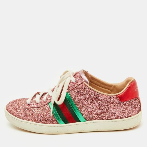 Gucci Pink Glitter and Leather Ace Web Detail Low Top Sneakers Size 36 - Gucci - Modalova