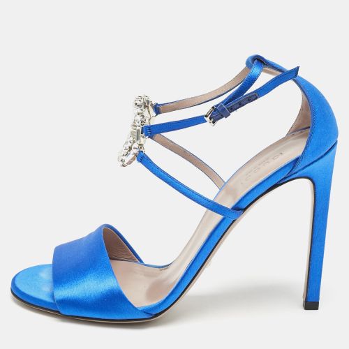 Gucci Blue Satin Interlocking G Crystals Ankle Strap Sandals Size 38.5 - Gucci - Modalova