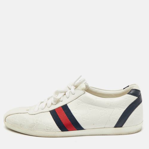 Gucci White Guccissima Leather Web Detail Lace Up Low Top Sneakers Size 40 - Gucci - Modalova