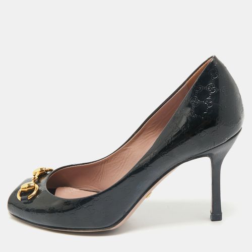 Gucci Black Micro Guccissima Patent Leather Horsebit Peep Toe Pumps Size 36.5 - Gucci - Modalova