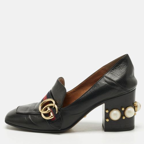 Gucci Black Leather and Canvas Web Loafer Pumps Size 37 - Gucci - Modalova
