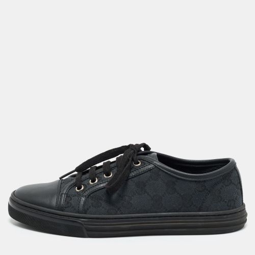 Gucci Black GG Canvas and Leather Web Lace Up Sneakers Size 36.5 - Gucci - Modalova