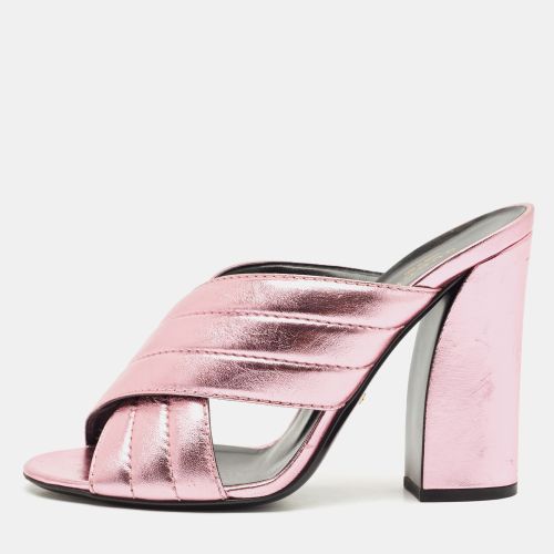 Gucci Rose Gold Quilted Leather Crisscross Block Heel Slide Sandals Size 40.5 - Gucci - Modalova