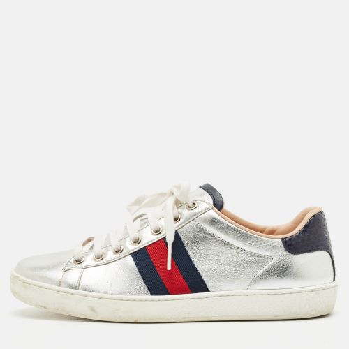 Gucci Silver Leather Web Detail Ace Low Top Sneakers Size 37 - Gucci - Modalova