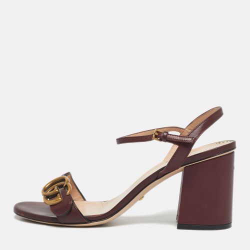 Gucci Burgundy Leather GG Marmont Ankle Strap Sandals Size 38 - Gucci - Modalova