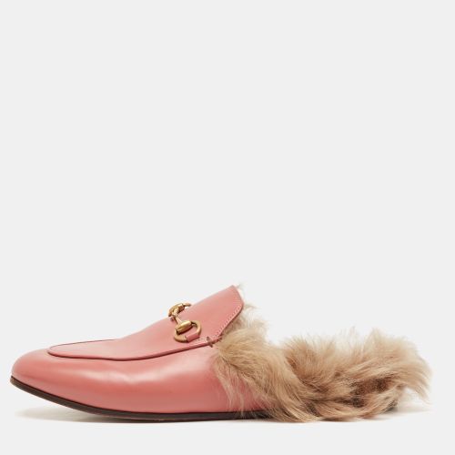 Gucci Pink Leather and Fur Princetown Mules Size 38.5 - Gucci - Modalova