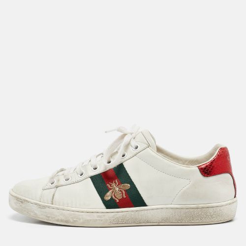 Gucci White Leather and Sneak Embossed Leather Ace Low Top Sneakers Size 38 - Gucci - Modalova