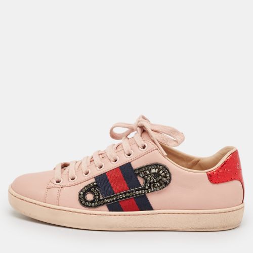 Gucci Pink Leather Crystal Embellished 'Safety Pin' Ace Low Top Sneakers Size 35 - Gucci - Modalova