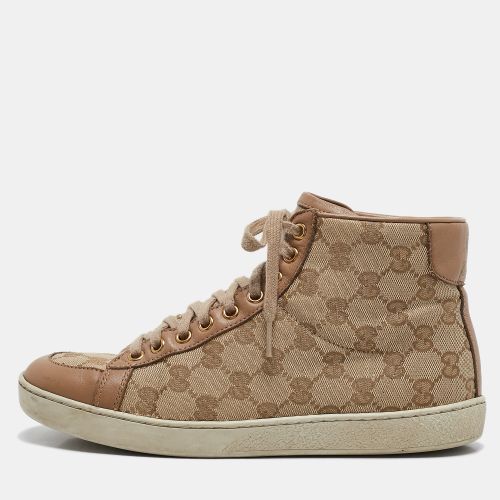 Gucci Beige Canvas and Leather Brooklyn High Top Sneakers Size 37 - Gucci - Modalova