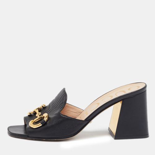 Gucci Black Leather Horsebit Slide Sandals Size 37.5 - Gucci - Modalova