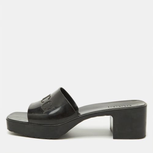 Gucci Black Rubber Logo Embossed Platform Slide Sandals Size 41 - Gucci - Modalova