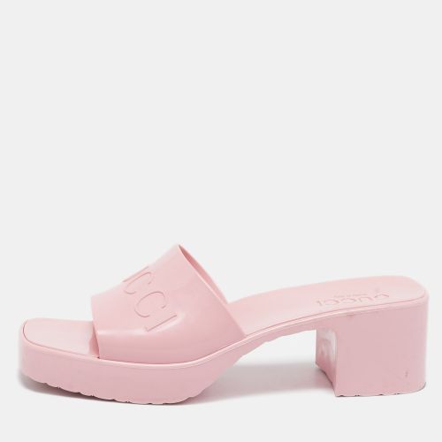 Gucci Pink Rubber Logo Embossed Platform Slide Sandals Size 37 - Gucci - Modalova