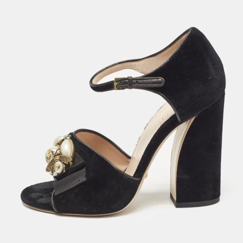 Gucci Black Velvet Bee Pearl Ankle Strap Sandals Size 38 - Gucci - Modalova