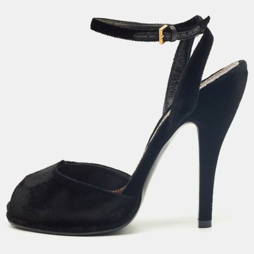 Gucci Black Velvet Peep Toe Ankle Strap Sandals Size 36.5 - Gucci - Modalova