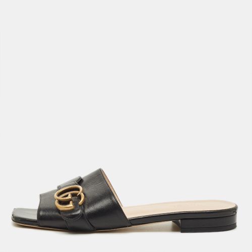 Gucci Interlocking G Size 37 Black Leather Buckle Flat Slide - Gucci - Modalova