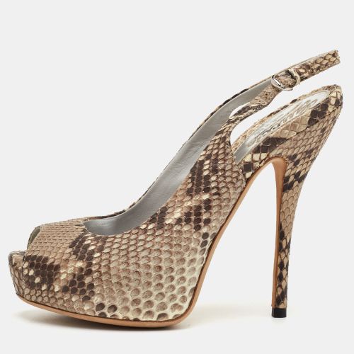 Sofia Size 36 /Brown Python Leather Peep Toe Platform Slingback Sandals - Gucci - Modalova