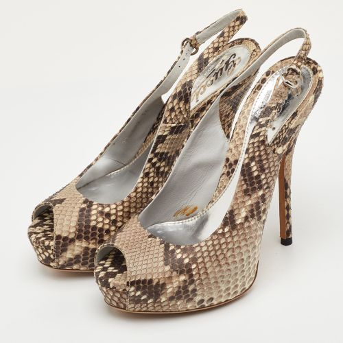 Sofia Size 36 /Brown Python Leather Peep Toe Platform Slingback Sandals - Gucci - Modalova