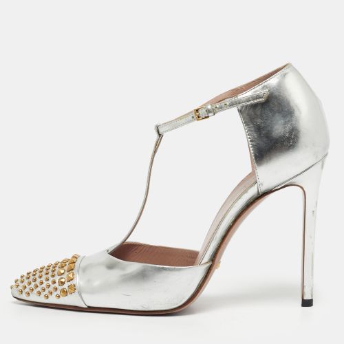Gucci Silver Leather Stud Point Toe Ankle Strap Pumps Size 39.5 - Gucci - Modalova