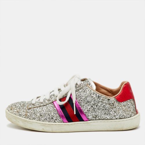 Gucci Silver Glitter And Leather Ace Low Top Sneakers Size 37 - Gucci - Modalova