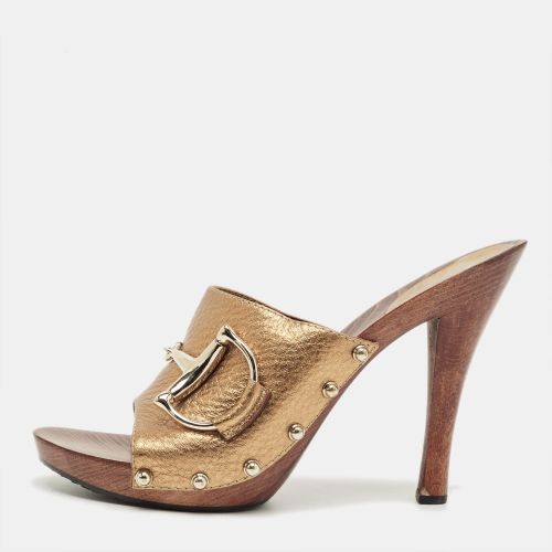 Gucci Gold/Brown Leather Icon Bit Clogs Size 39.5 - Gucci - Modalova