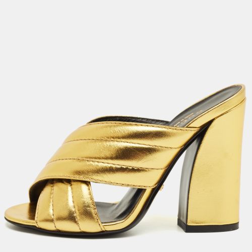 Gucci Metallic Gold Quilted Leather Webby Mules Sandals Size 35 - Gucci - Modalova
