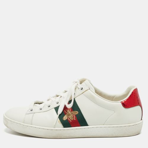 Ace Size 37 Leather and Python Embossed Web Bee Low Top Sneakers - Gucci - Modalova