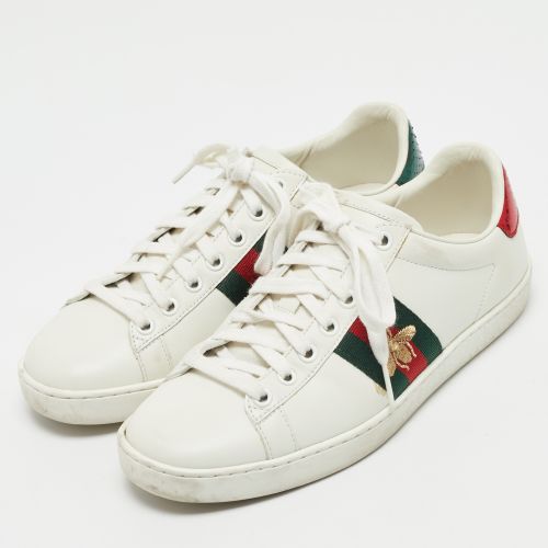 Ace Size 37 Leather and Python Embossed Web Bee Low Top Sneakers - Gucci - Modalova