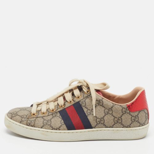 Ace Size 37 /Brown GG Coated Canvas and Python Embossed Web Low Top Sneakers - Gucci - Modalova