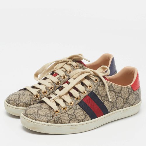 Ace Size 37 /Brown GG Coated Canvas and Python Embossed Web Low Top Sneakers - Gucci - Modalova