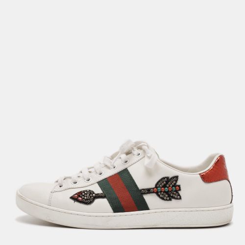 Ace Web Size 38.5 Leather and Python Embossed Low Top Sneakers - Gucci - Modalova