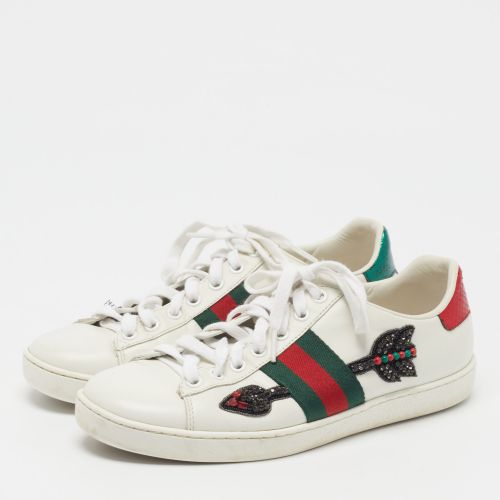 Ace Size 37 Leather and Python Embossed Leather Web Arrow Embellishment Low Top Sneakers - Gucci - Modalova
