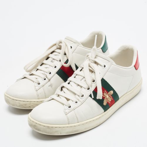 Ace Size 36 Leather and Python Embossed Web Bee Low Top Sneakers - Gucci - Modalova