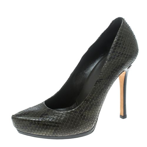 Gucci Khaki Green/Black Snakeskin Leather Platform Pumps Size 37 - Gucci - Modalova