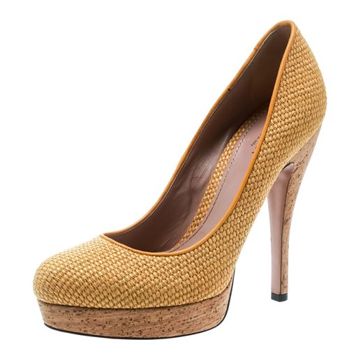 Gucci Yellow Woven Jute Bumblebee Cork Platform Pumps Size 37 - Gucci - Modalova