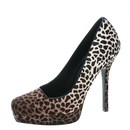 Gucci Brown Leopard Print Degradé Pony Hair Square Toe Platform Pumps Size 38.5 - Gucci - Modalova