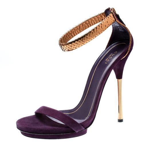 Gucci Purple Suede And Metallic Python Kelis Ankle Strap Sandals Size 41 - Gucci - Modalova