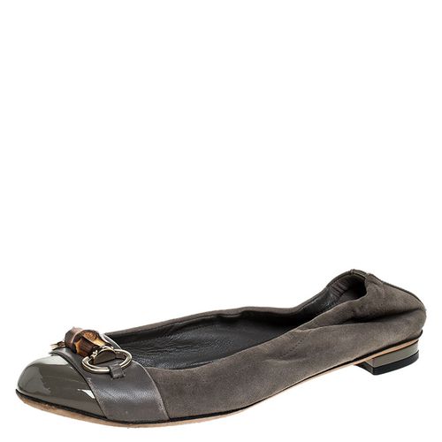 Gucci Grey Suede, Patent And Leather Bamboo Horsebit Ballet Flats Size 36.5 - Gucci - Modalova