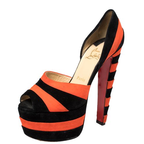 Black/Orange Suede Striped Platform Peep Toe Sandals Size 36 - Christian Louboutin - Modalova