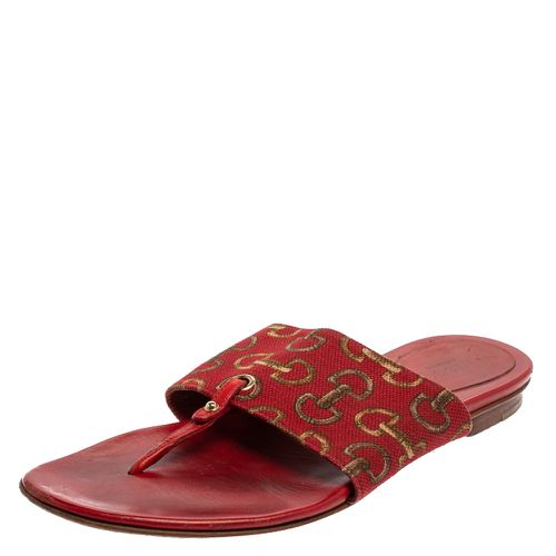 Gucci Red Canvas And Leather Thong Flats Sandals Size 36.5 - Gucci - Modalova