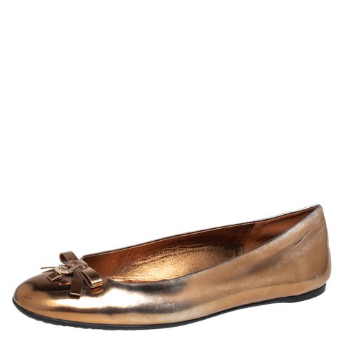 Gucci Gold Leather Slip on Bow Ballet Flats Size 39 - Gucci - Modalova