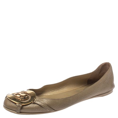 Metallic Leather GG Buckle Ballet Flats Size 37.5 - Gucci - Modalova