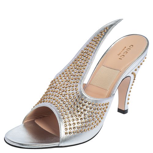 Gucci Silver Leather Fedra Embellished Mules Size 38 - Gucci - Modalova