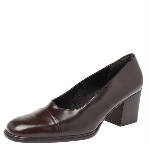 Gucci Dark Brown Leather Square Toe Block Heel Pumps Size 37.5 - Gucci - Modalova