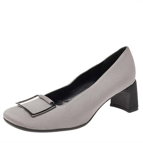 Gucci Grey Fabric Square Toe Metal Trim Block Heel Pumps Size 37.5 - Gucci - Modalova