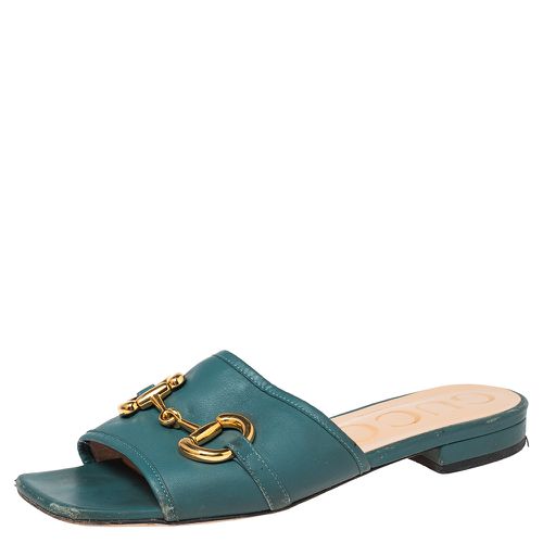 Gucci Blue Leather Horsebit Flat Sandals Size 37 - Gucci - Modalova