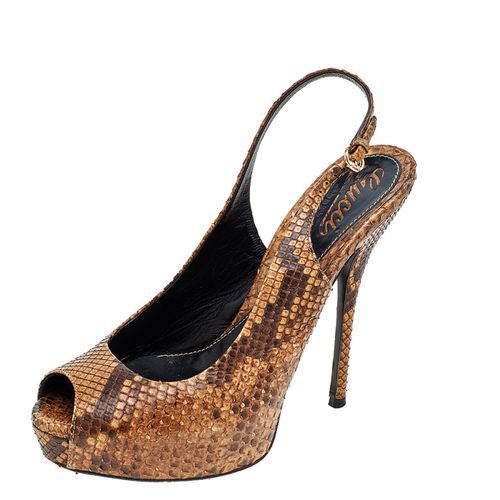 Gucci Brown Python Leather Slingback Sandals Size 37.5 - Gucci - Modalova