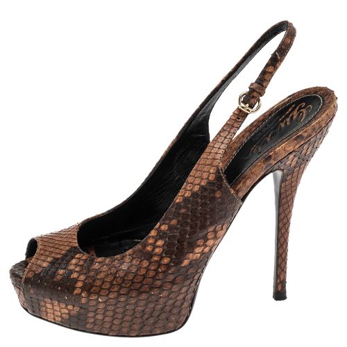 Python Leather Sofia Platform Peep Toe Slingback Sandals Size 37.5 - Gucci - Modalova