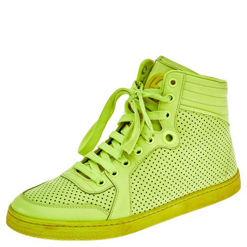 Gucci Neon Green Perforated Leather Lace Up High Top Sneakers Size 38.5 - Gucci - Modalova